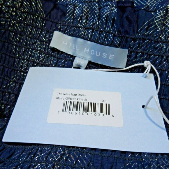 NWT Hill House Nesli Nap Dress in Navy Glitter Check Smocked Midi XS - Picture 4 of 4